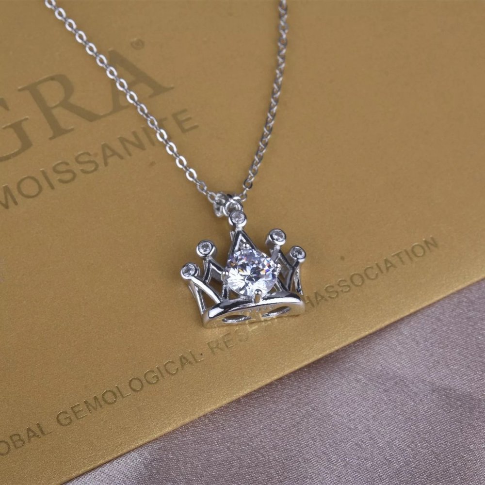 2ct CZ S925 Crown Necklace - Picture 4 of 8